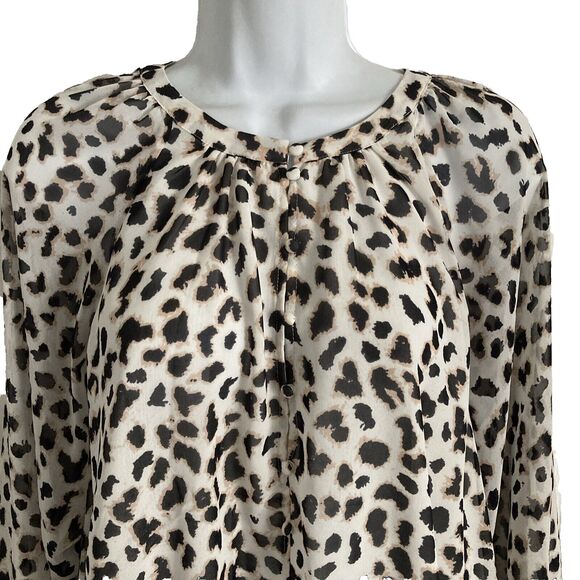 Express Chiffon Blouson Top Womens Small Animal Print Blouse Button Up Boho NWT - Picture 4 of 12
